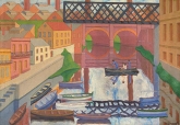 'Escena de ciudad con puente y botes' de Agustín Ezcurra