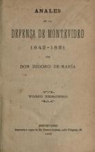 Portada de Anales de la defensa de Montevideo. 1842-1851. Tomo 3