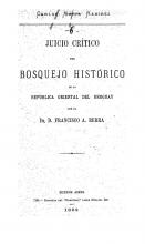 Portada de Juicio crítico del bosquejo histórico de la República Oriental del Uruguay por el Dr. D. Francisco A. Berra