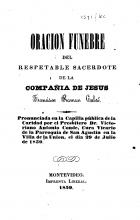 Portada de Oración fúnebre del respetable sacerdote de la Compañía de Jesús Francisco Ramón Cabré