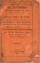 Portada de 'El acuerdo de 10 de febrero de 1872 para la pacificación de la República Orienta del Uruguay'